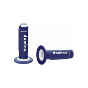 Manetki kierownicy Domino A020 cross enduro niebieski biały 22mm 120/123mm zamknięte