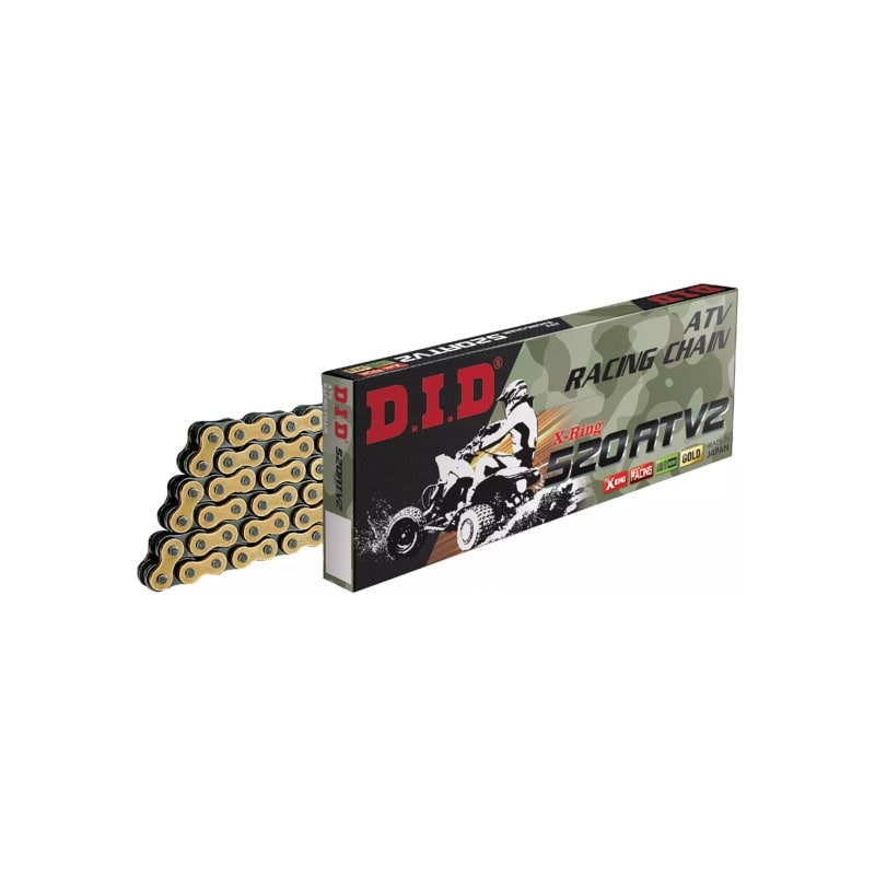 Łańcuch napędowy DID 520 ATV2 104 X-Ring G&B otwarty z zapinką złoty