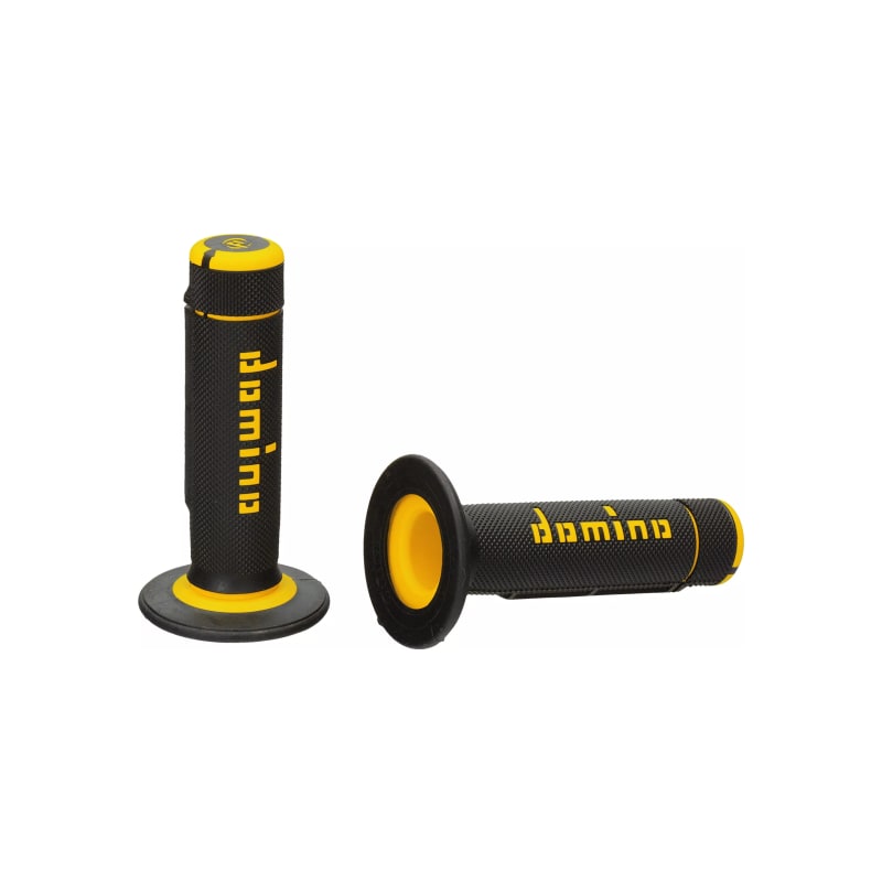 Manetki kierownicy Domino A020 cross enduro czarny żólty 22mm 120/123mm zamknięte