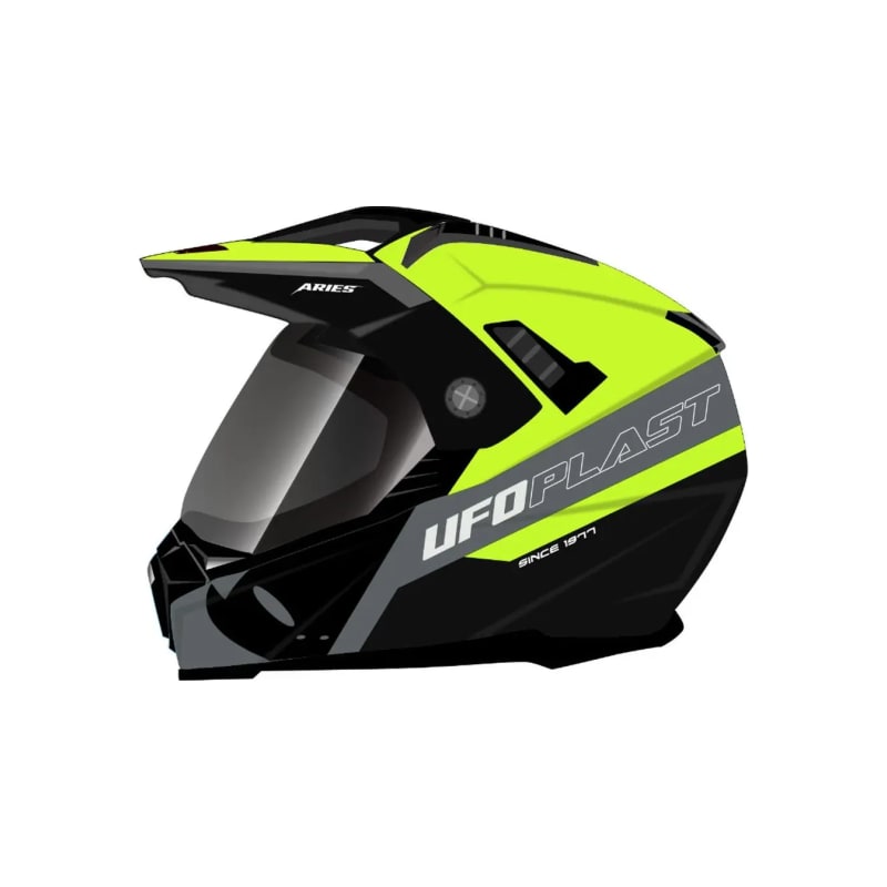 Kask motocyklowy enduro UFO Aries Dual Tourer czarny/szary/żółty fluo XL