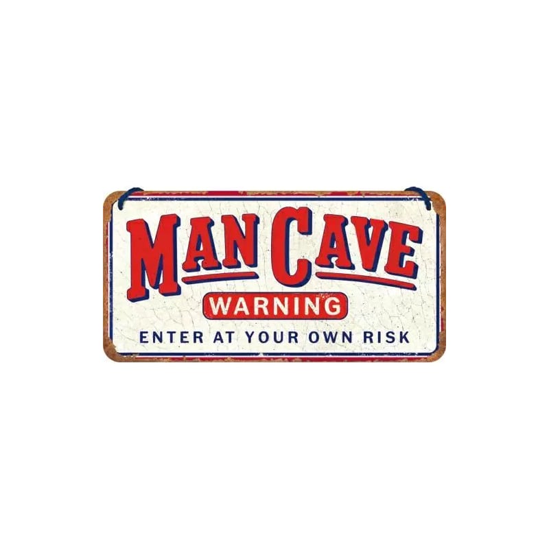Zawieszka blaszana na ścianę 10x20cm Man Cave Warning