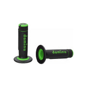 Manetki kierownicy Domino A020 cross enduro czarny zielony 22mm 120/123mm zamknięte