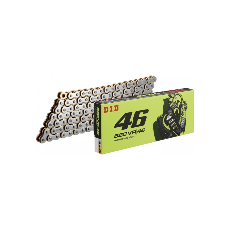 Łańcuch napędowy DID 525 VR46 110 X-Ring S&G otwarty z zakuwką srebrno-złoty