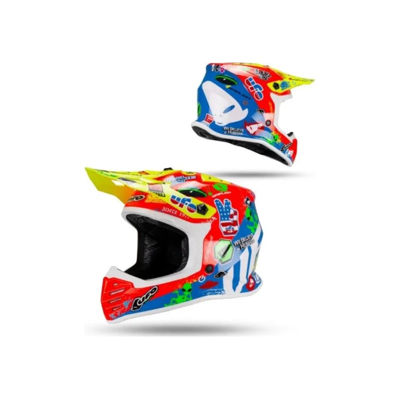 Kask motocyklowy cross enduro Junior Kid UFO niebieski/czerwony/żółty Neon S