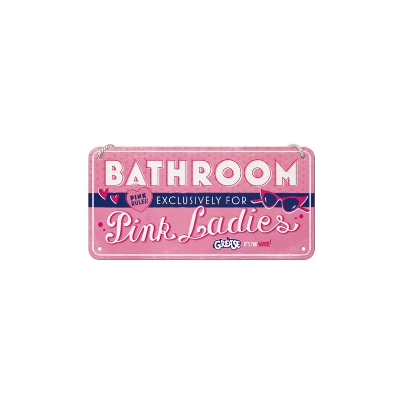Zawieszka blaszana na ścianę 10x20cm Grease Pink Ladies Bathroom