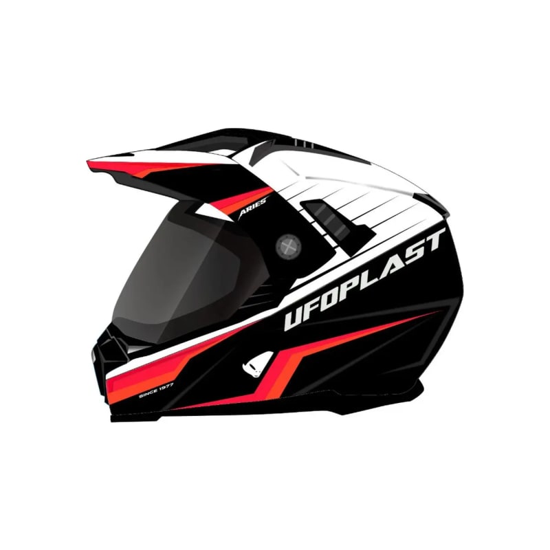 Kask motocyklowy enduro UFO Aries Dual Tourer czarny/biały/czerwony fluo S