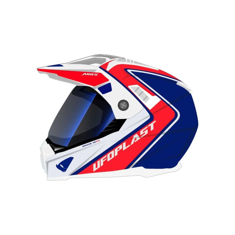 Kask motocyklowy enduro UFO Aries Dual Tourer biały/czerwony/niebieski S