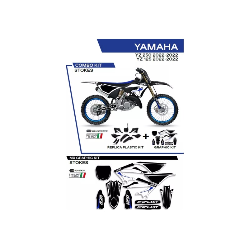 Komplet plastików i oklein UFO Stokes + tablica przód i osłony amortyzatorów Yamaha YZ 125 250 22 czarny