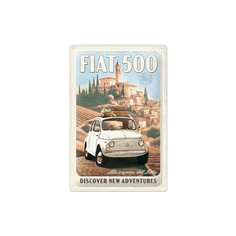 Plakat blaszany 20x30cm Fiat 500 Discover New