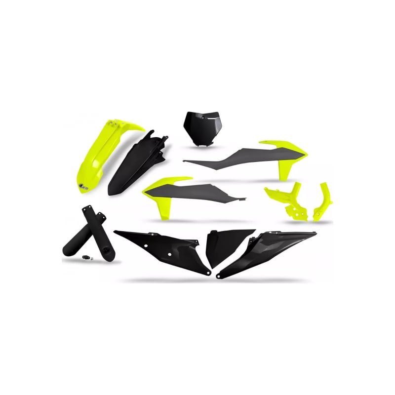 Komplet plastików UFO KTM SX SXF 19-21 szary czarny żółty Fluo (w zestawie osłony amortyzatora ramy oraz naklejki)