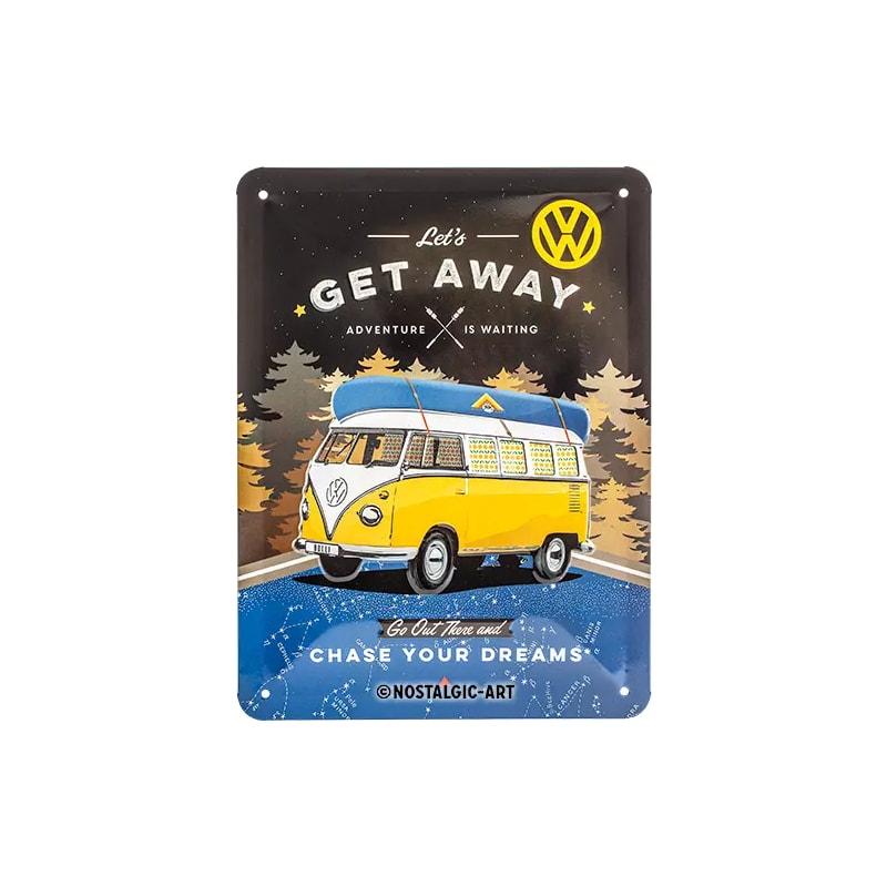 Plakat blaszany 15x20cm VW Bulli Lets Get Away