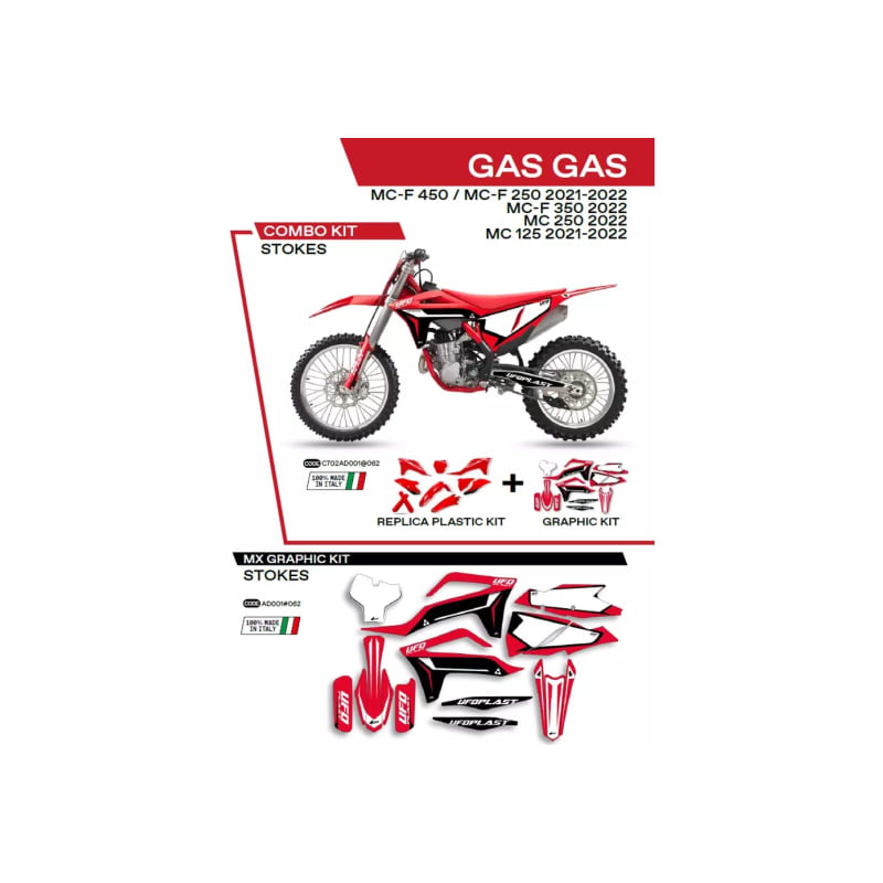 Komplet plastików i oklein UFO Stokes GAS GAS MC 125 21-22 MC 250 22 MCF 250 350 450 21-22 czerwony