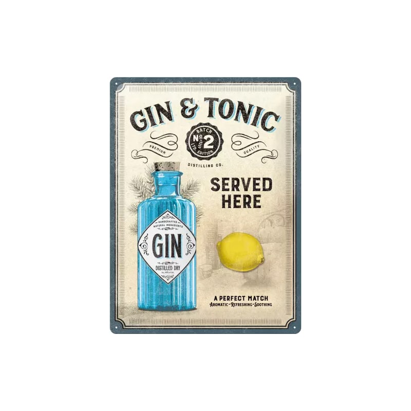 Plakat blaszany 30x40cm Gin & Tonic Served