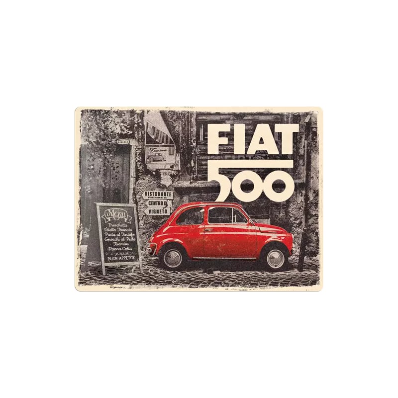 Plakat blaszany 30x40cm Fiat 500 Red Car