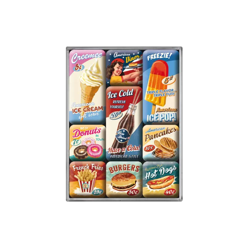 Magnesy na lodówkę zestaw 9szt. American Diner