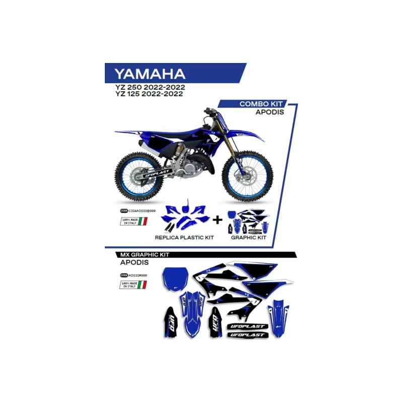 Komplet plastików i oklein UFO Apodis Yamaha YZ 125 250 22 biały niebieski OEM