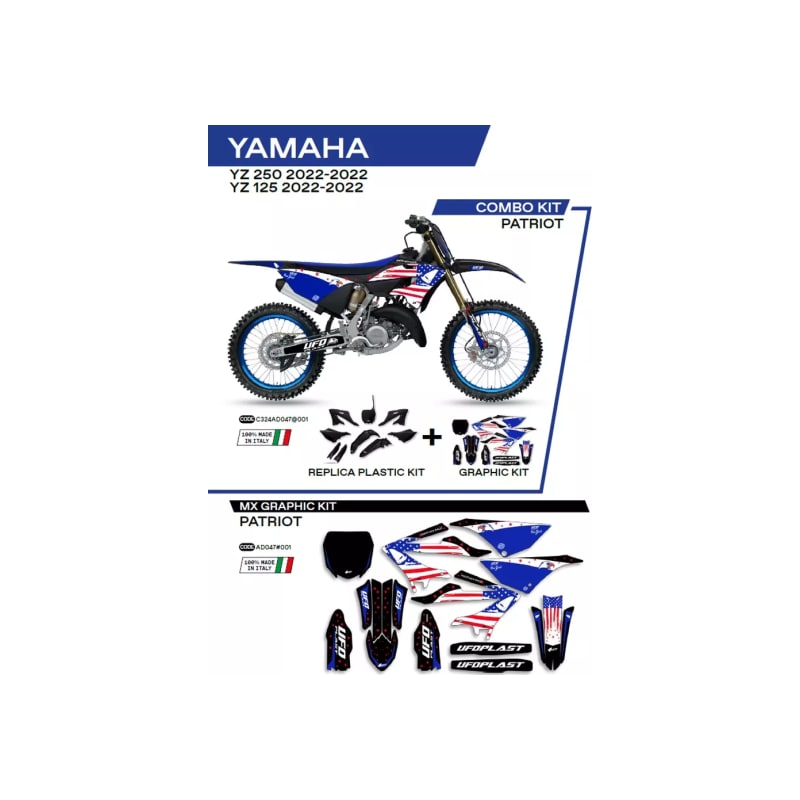 Komplet plastików i oklein UFO Patriot + tablica przód i osłony amortyzatorów Yamaha YZ 125 250 22 czarny
