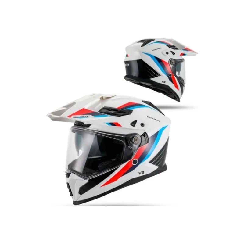 Kask motocyklowy enduro UFO Cosmos Dual Tourer biały/czerwony XL