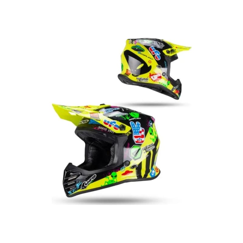 Kask motocyklowy cross enduro Junior Kid UFO czarny/żółty Neon L
