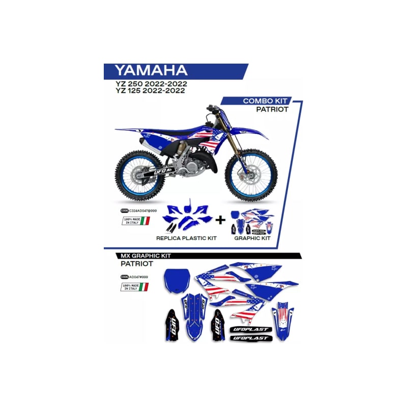 Komplet plastików i oklein UFO Patriot Yamaha YZ 125 250 22 biały niebieski OEM