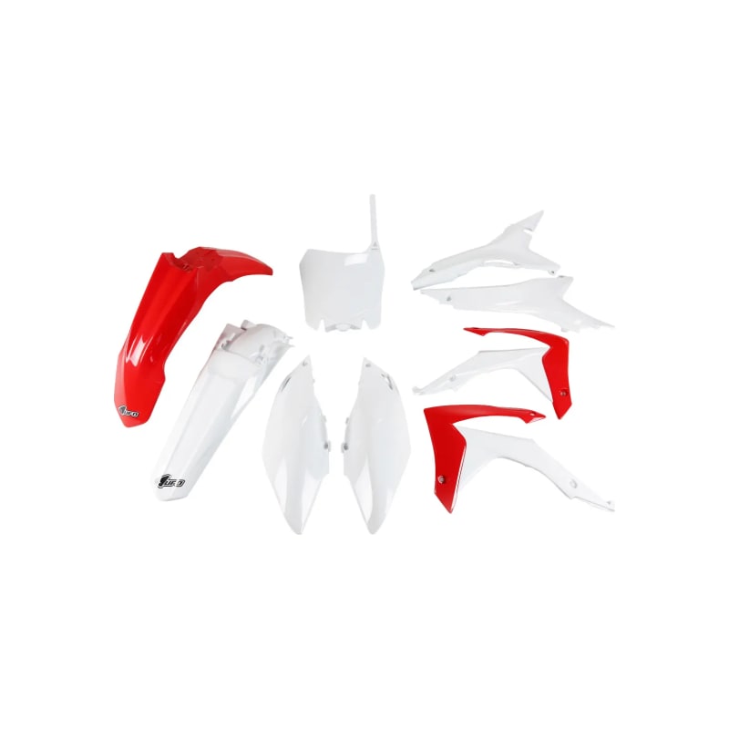 Komplet plastików UFO Honda CRF 250R 14-17 CRF 450R 13-16 z osłonami filtra OEM biały czerwony