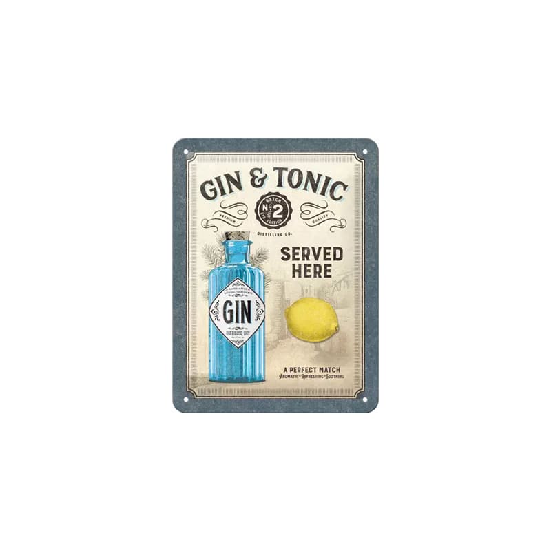 Plakat blaszany 15x20cm Gin Tonic Served Here