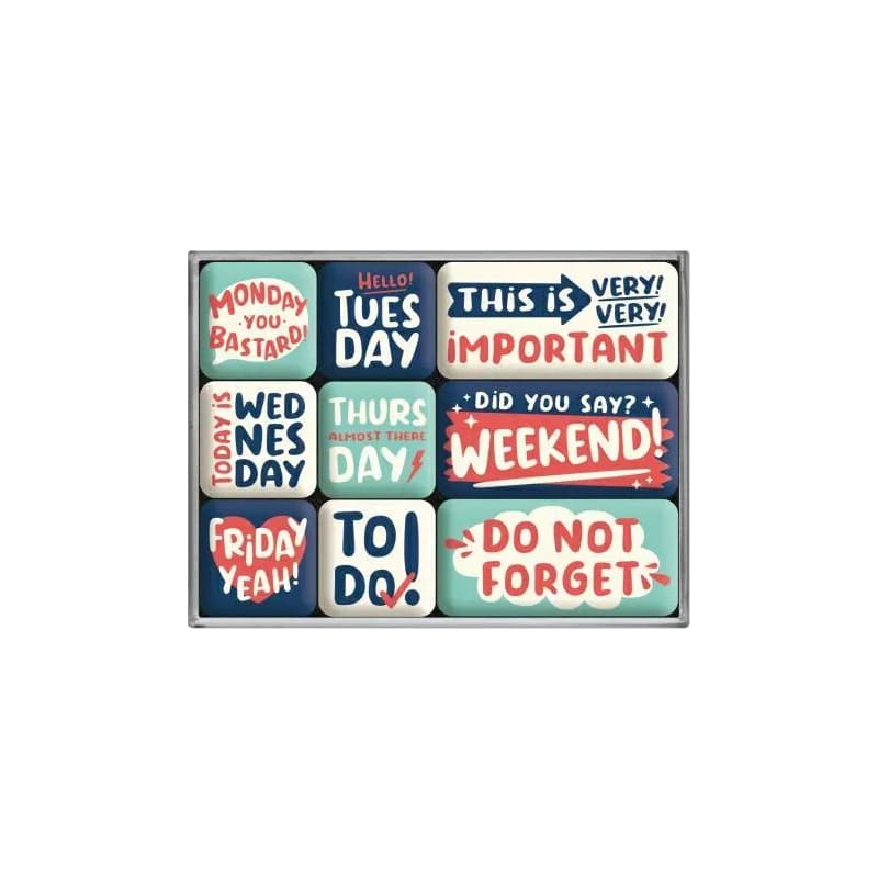 Magnesy na lodówkę zestaw 9szt. Happy Week