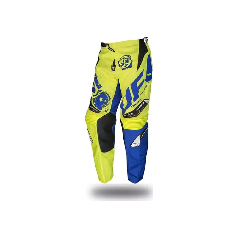 Spodnie motocyklowe cross enduro UFO Draft żółty Fluo niebieski S
