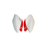 Komplet plastikowych osłon bocznych tylnych UFO Honda CRF 250R 04-05 OEM (białe czerwone)