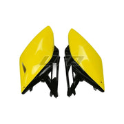 Komplet plastikowych osłon bocznych tylnych UFO Suzuki RMZ 250 10-18 żółty czarny (OEM dla roczników 14-16)