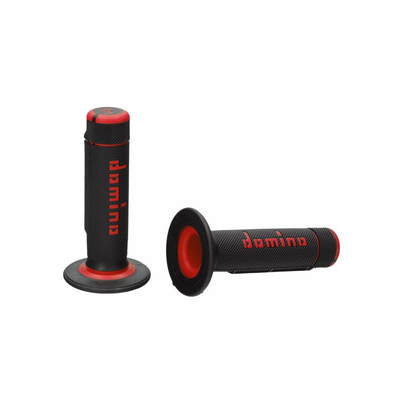 Manetki kierownicy Domino A020 cross enduro czarny czerwony 22mm 120/123mm zamknięte