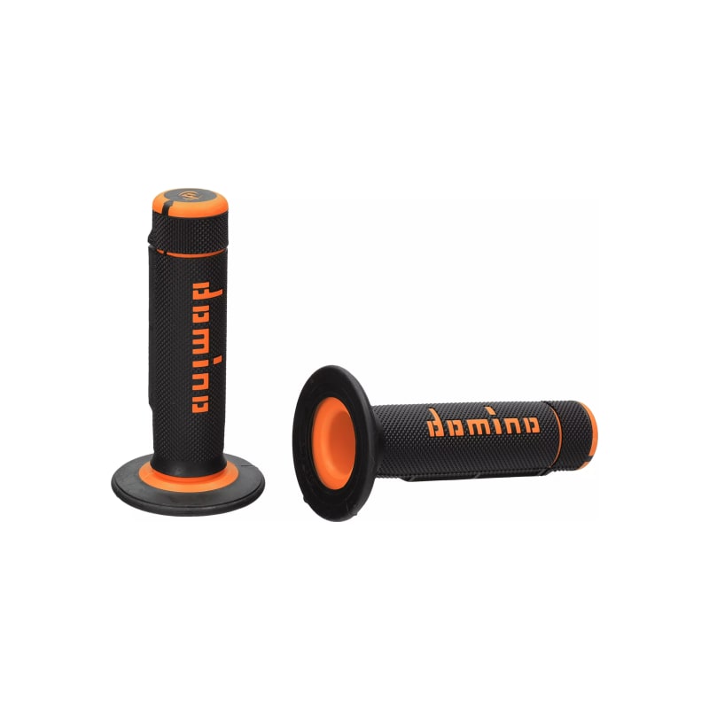Manetki kierownicy Domino A020 cross enduro czarny pomarańczowy 22mm 120/123mm zamknięte