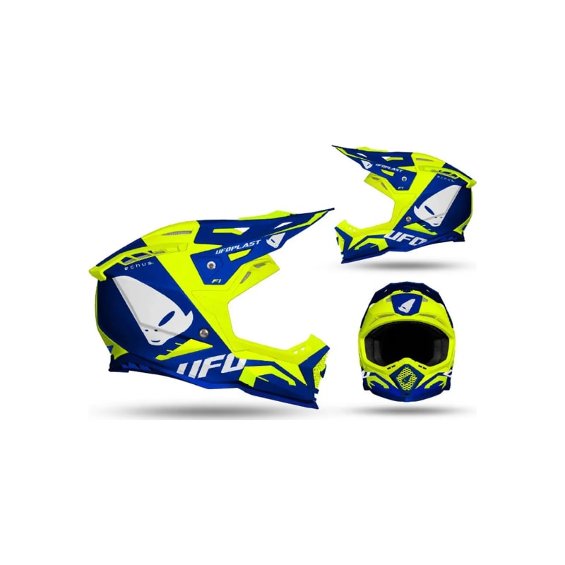 Kask motocyklowy cross enduro UFO Echus niebieski żółty fluo XL